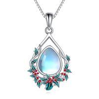 wholesale 925 Sterling Silver Teardrop Moonstone Birth Flower Pendant Necklace for Women Girls- Rhodium Plated