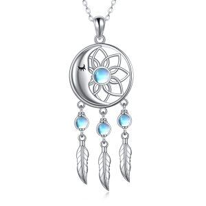 Sterling Silver Moon Dream Catcher Pendant Necklace with Moonstone-0