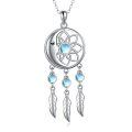 wholesale 925 Sterling Silver Blue Moonstone Dreamcatcher Feather Pendant Necklaces for Women-0-0