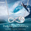 wholesale 925 Sterling Silver Infinity Dolphin Wave Blue Stone Pendant Necklace for Women Girls-0-6