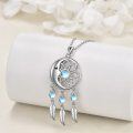 wholesale 925 Sterling Silver Blue Moonstone Dreamcatcher Feather Pendant Necklaces for Women-0-2