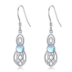 Sterling Silver Celtic Knot Moonstone Dangle Earrings-0