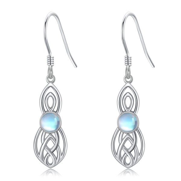 Sterling Silver Celtic Knot Moonstone Dangle Earrings-0