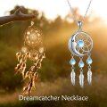 wholesale 925 Sterling Silver Blue Moonstone Dreamcatcher Feather Pendant Necklaces for Women-0-4