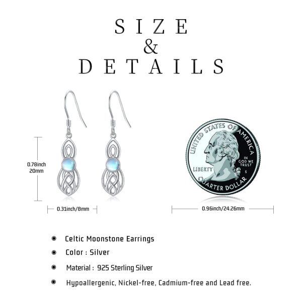 Sterling Silver Celtic Knot Moonstone Dangle Earrings-1