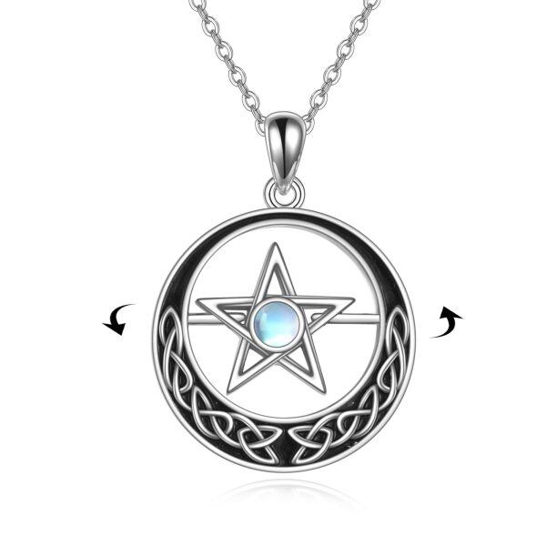 Sterling Silver Celtic Knot Pentagram Pendant Necklace with Moonstone-0