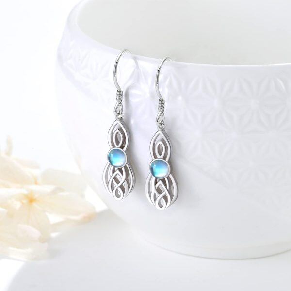 Sterling Silver Celtic Knot Moonstone Dangle Earrings-4