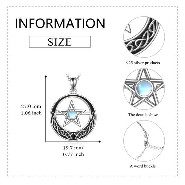 Sterling Silver Celtic Knot Pentagram Pendant Necklace with Moonstone-1