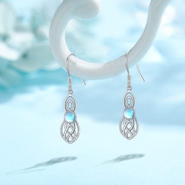 Sterling Silver Celtic Knot Moonstone Dangle Earrings-5