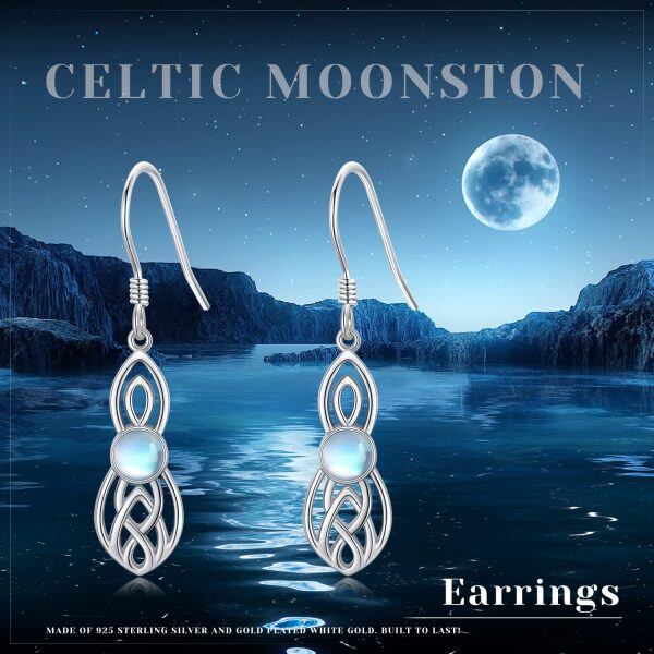 Sterling Silver Celtic Knot Moonstone Dangle Earrings-6