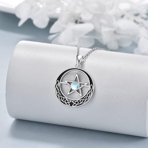 Sterling Silver Celtic Knot Pentagram Pendant Necklace with Moonstone-3