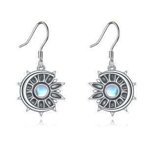 Sterling Silver Sun and Moon Moonstone Dangle Earrings-0