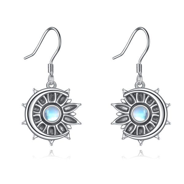 Sterling Silver Sun and Moon Moonstone Dangle Earrings-0