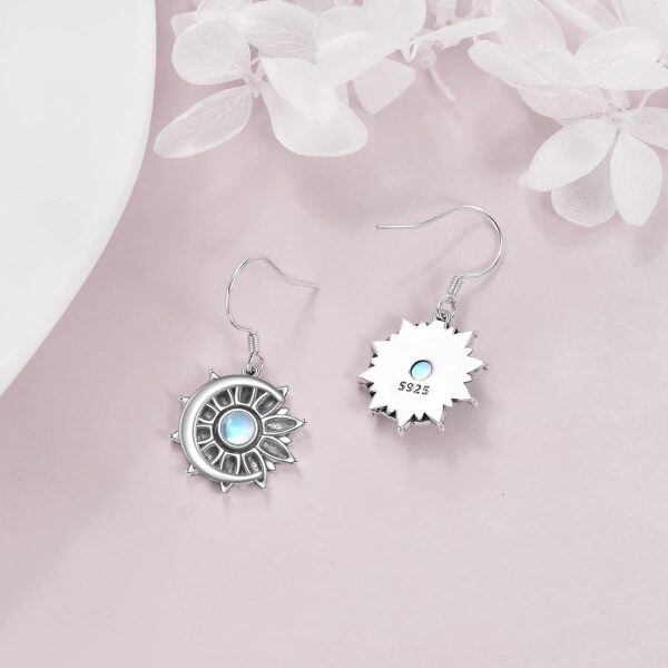 Sterling Silver Sun and Moon Moonstone Dangle Earrings-3