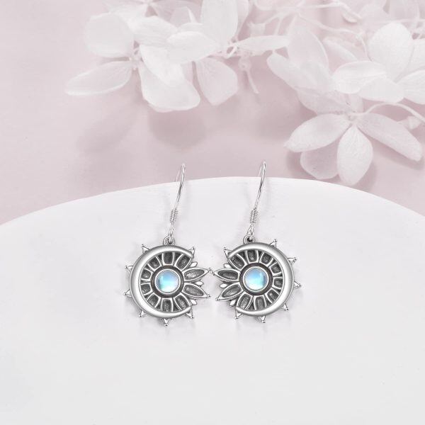 Sterling Silver Sun and Moon Moonstone Dangle Earrings-4