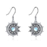 wholesale 925 Sterling Silver Moonstone Sun & Moon Drop Huggies for Women- Oxidized/Oxidised