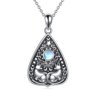 Sterling Silver Oxidized Cat Moonstone Pendant Necklace-0