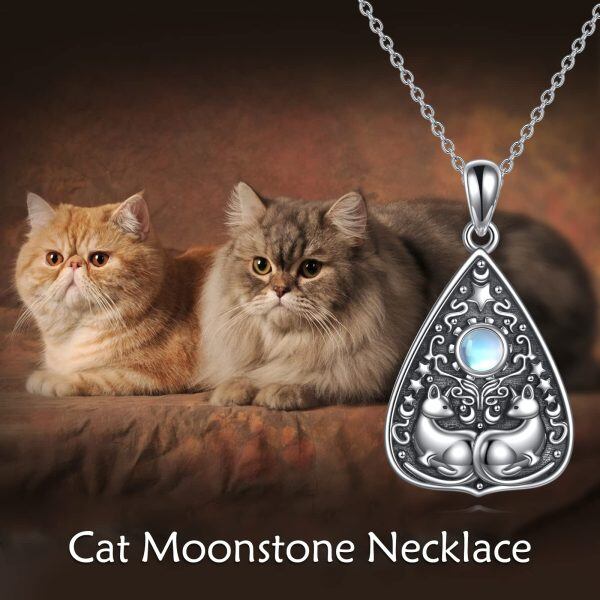 Sterling Silver Oxidized Cat Moonstone Pendant Necklace-5