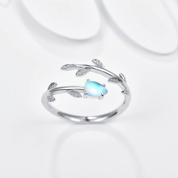 Sterling Silver Moonstone Leaf Adjustable Open Ring-1