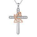 wholesale 925 Sterling Silver Mother and Child Cross Pendant Necklace with Cubic Zirconia - Gift for Mom Grandmother Nana Lover Daughter-0-0