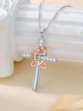 wholesale 925 Sterling Silver Mother and Child Cross Pendant Necklace with Cubic Zirconia - Gift for Mom Grandmother Nana Lover Daughter-0-3