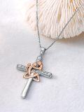 wholesale 925 Sterling Silver Mother and Child Cross Pendant Necklace with Cubic Zirconia - Gift for Mom Grandmother Nana Lover Daughter-0-4