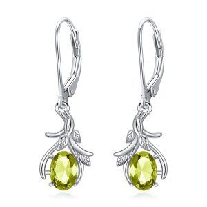 Sterling Silver Leaf Green Peridot Dangle Earrings-0