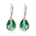 wholesale 925 Sterling Silver Green Emerald Tear Drop Leverback Dangle Earrings for Women-0-0