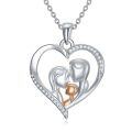 wholesale 925 Sterling Silver Mother & Child Diamond Heart Pendant Necklace for Mom and Daughter 16 Chain-0-0