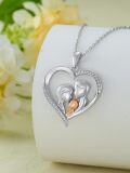 wholesale 925 Sterling Silver Mother & Child Diamond Heart Pendant Necklace for Mom and Daughter 16 Chain-0-2