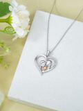 wholesale 925 Sterling Silver Mother & Child Diamond Heart Pendant Necklace for Mom and Daughter 16 Chain-0-3