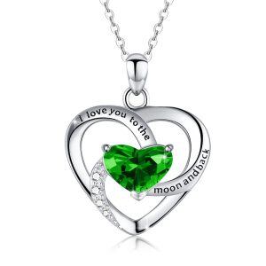 Sterling Silver Love Green Heart Pendant Necklace with May Birthstone-0