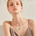 wholesale 925 Sterling Silver Green CZ Heart Pendant Necklaces for Women-0-4
