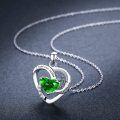 wholesale 925 Sterling Silver Green CZ Heart Pendant Necklaces for Women-0-5