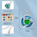 wholesale 925 Sterling Silver Green & Blue Crystal Heart Love Knot Pendant Necklace Gift for Women-0-1