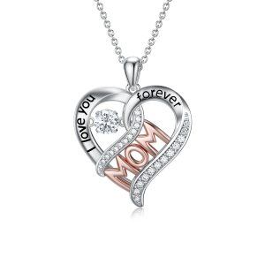 Sterling Silver I Love You Forever Mom Pendant Necklace-0