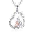 wholesale 925 Sterling Silver Mother and Child Heart-Shaped Rose Gold Plated Pendant Necklace with Cubic Zirconia Stones for Women Girls-0-0