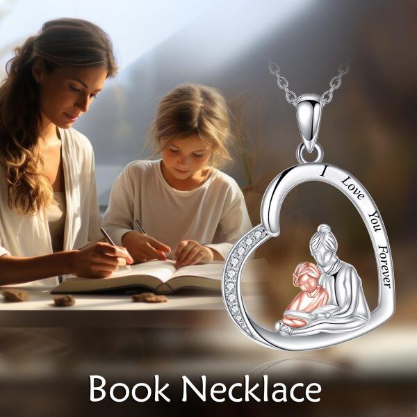 Sterling Silver Little Girl Book Pendant Necklace-5