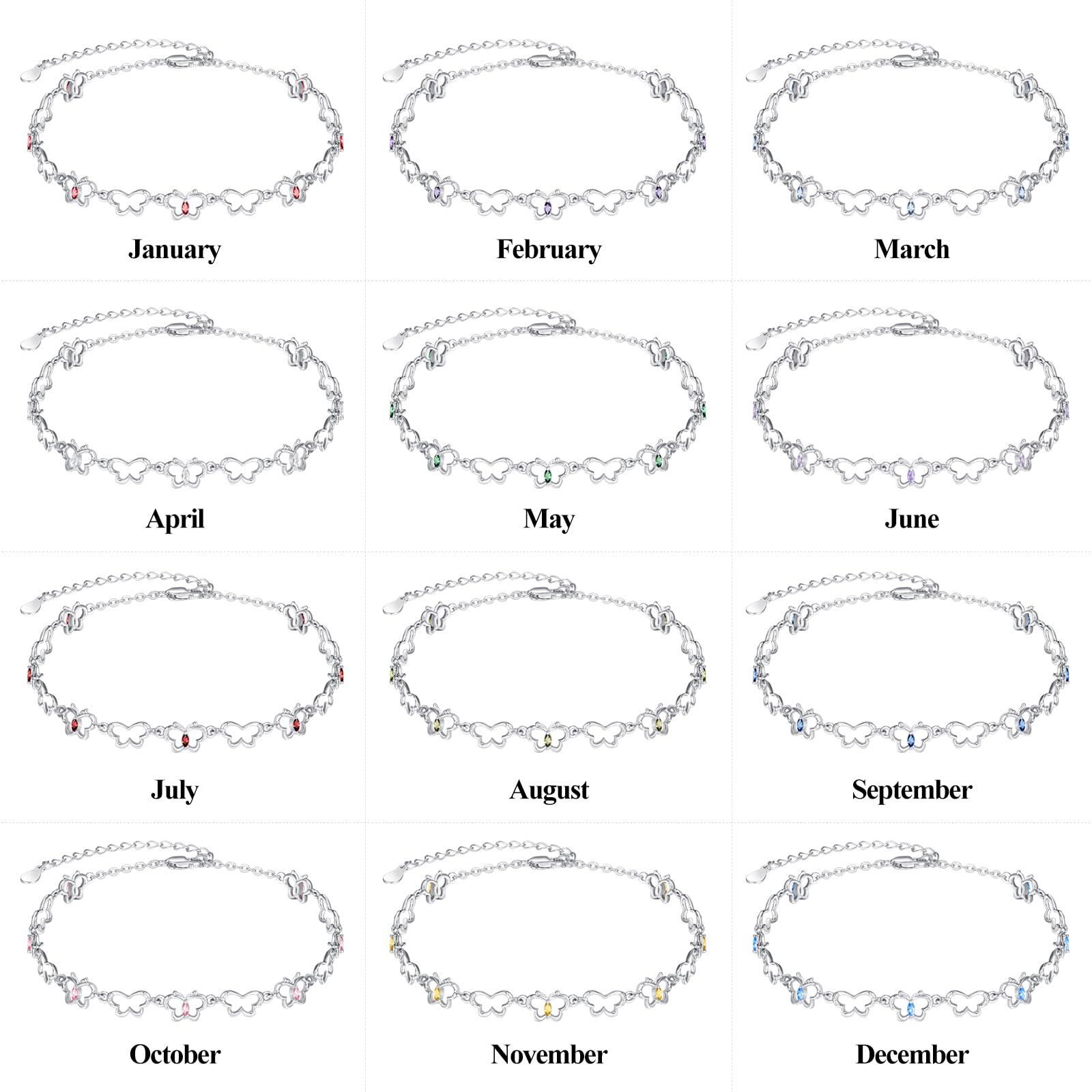 Sterling Silver Hollow Butterfly Chain Bracelets with May Birthstone - Rhodium Plated-0-4