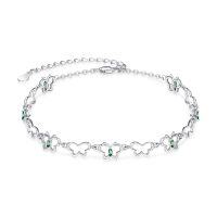 wholesale 925 Sterling Silver Butterfly Green Crystal Charm Bracelet for Women - Adjustable Ocean - Rhodium Plated