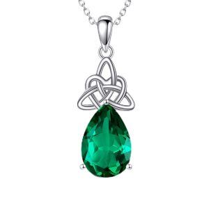 Sterling Silver Celtic Knot Crystal Pendant Necklace with May Birthstone-0