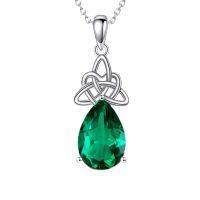 wholesale 925 Sterling Silver Celtic Knot Pendant with Pear-Shaped Emerald Crystal and Chain- Rhodium Plated