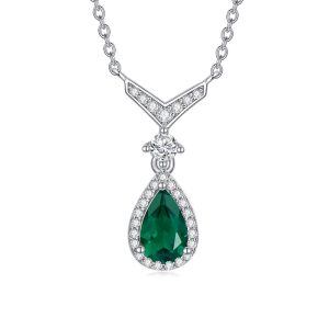 Sterling Silver Emerald Pendant Necklace with May Birthstone-0