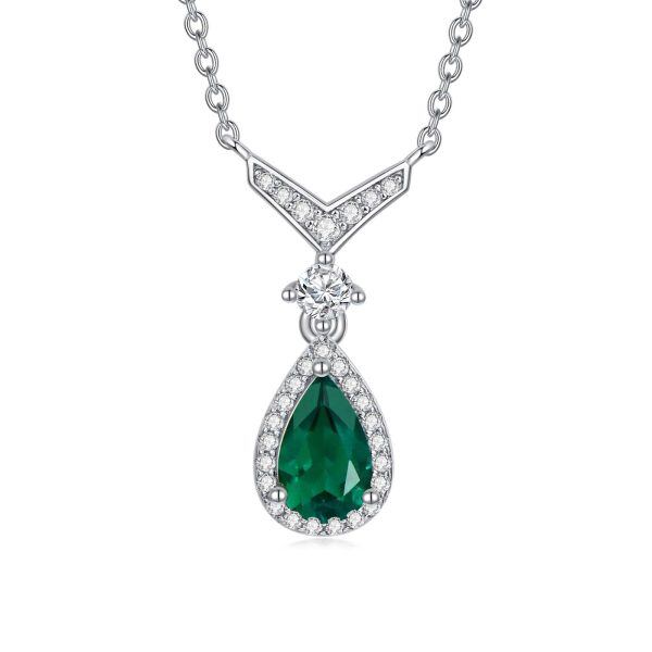 Sterling Silver Emerald Pendant Necklace with May Birthstone-0