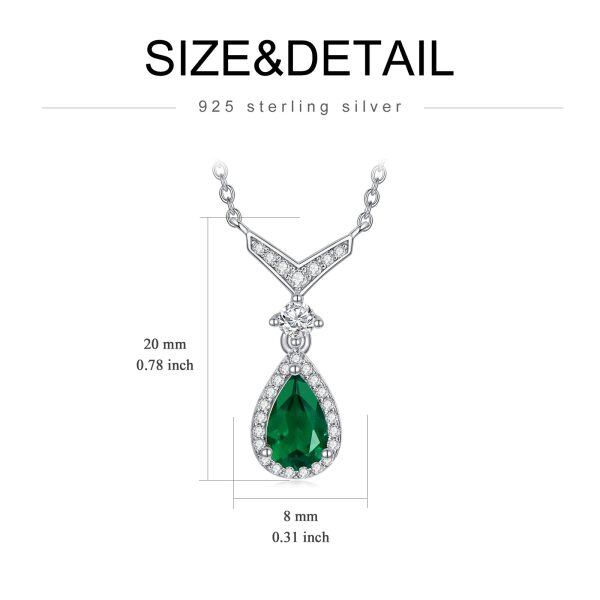 Sterling Silver Emerald Pendant Necklace with May Birthstone-1