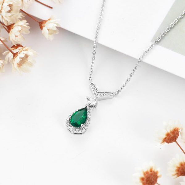 Sterling Silver Emerald Pendant Necklace with May Birthstone-3