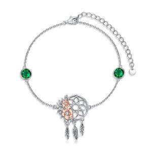 Sterling Silver Dream Catcher Chain Bracelets with May Birthstone-0