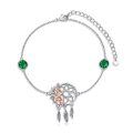 wholesale 925 Sterling Silver 925 with Green Emeralds and Pink Roses Dreamcatcher Charm Bracelet for Women-0-0