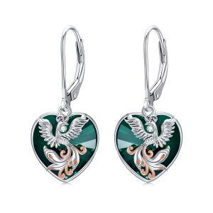 Sterling Silver Phoenix Heart Drop Earrings with May Birthstone-0