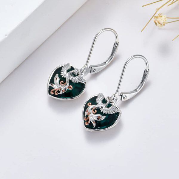 Sterling Silver Phoenix Heart Drop Earrings with May Birthstone-3